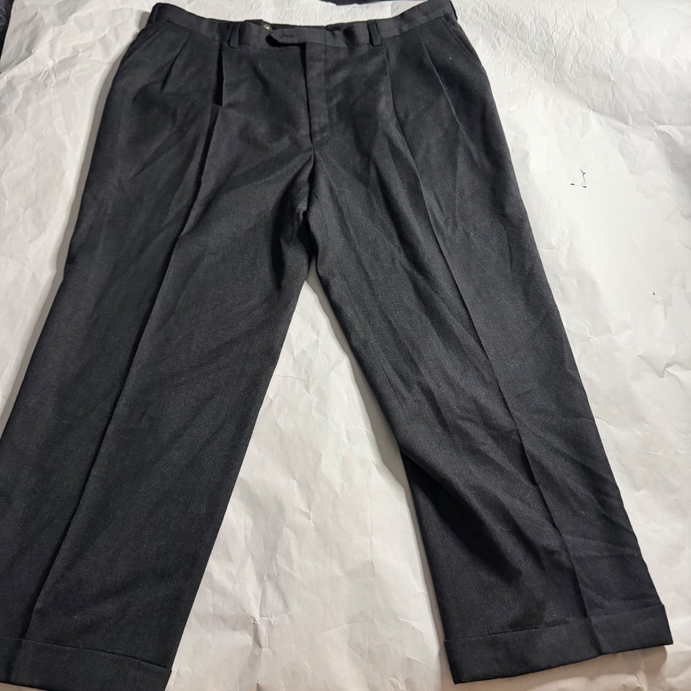 Burberrys Mens Charcoal Pleated Wool Blend Dress Pants Trousers Cuffed 40x29